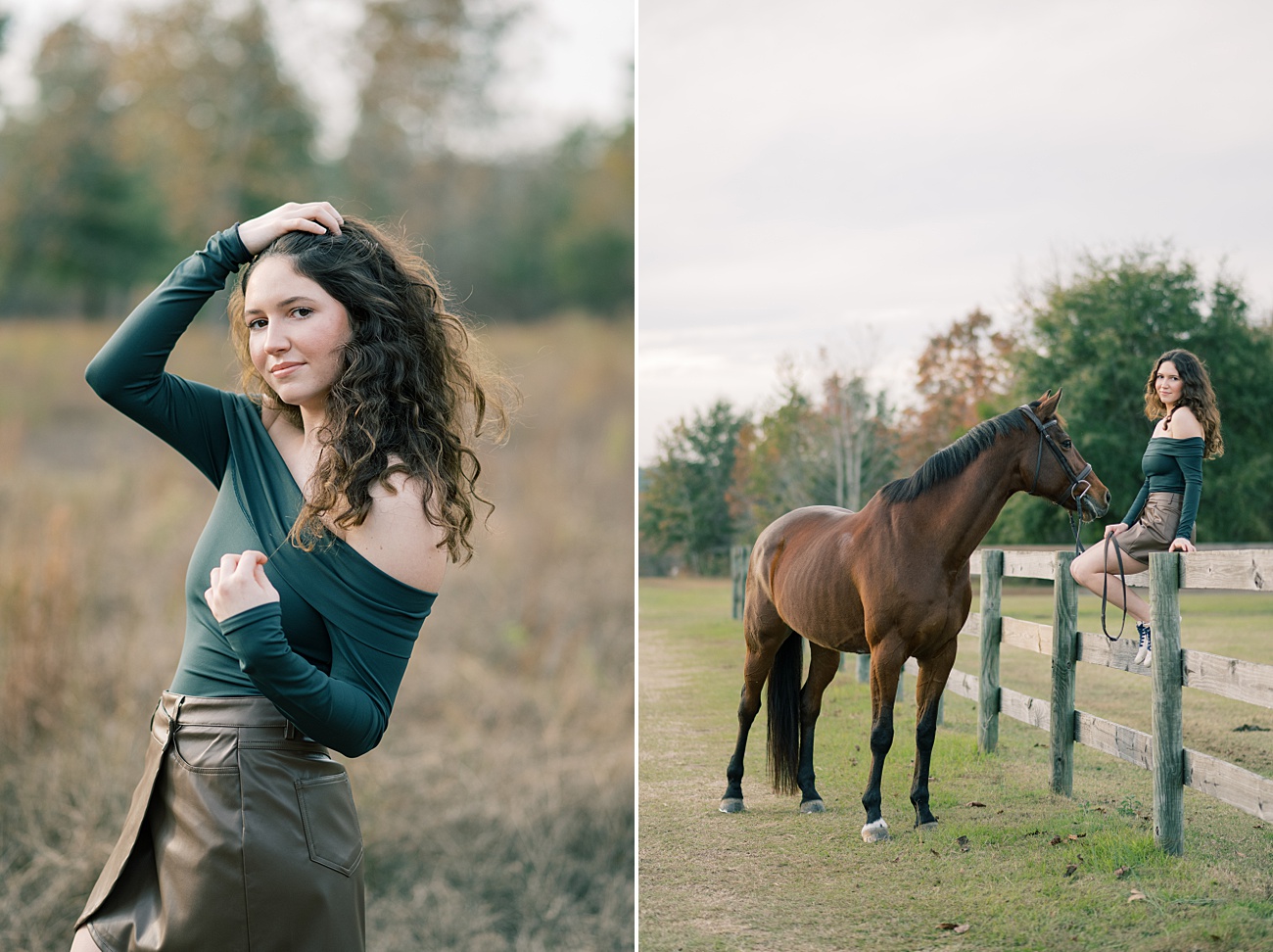 Beautiful outdoor natural light senior portraits in Aiken, SC with the girls horse