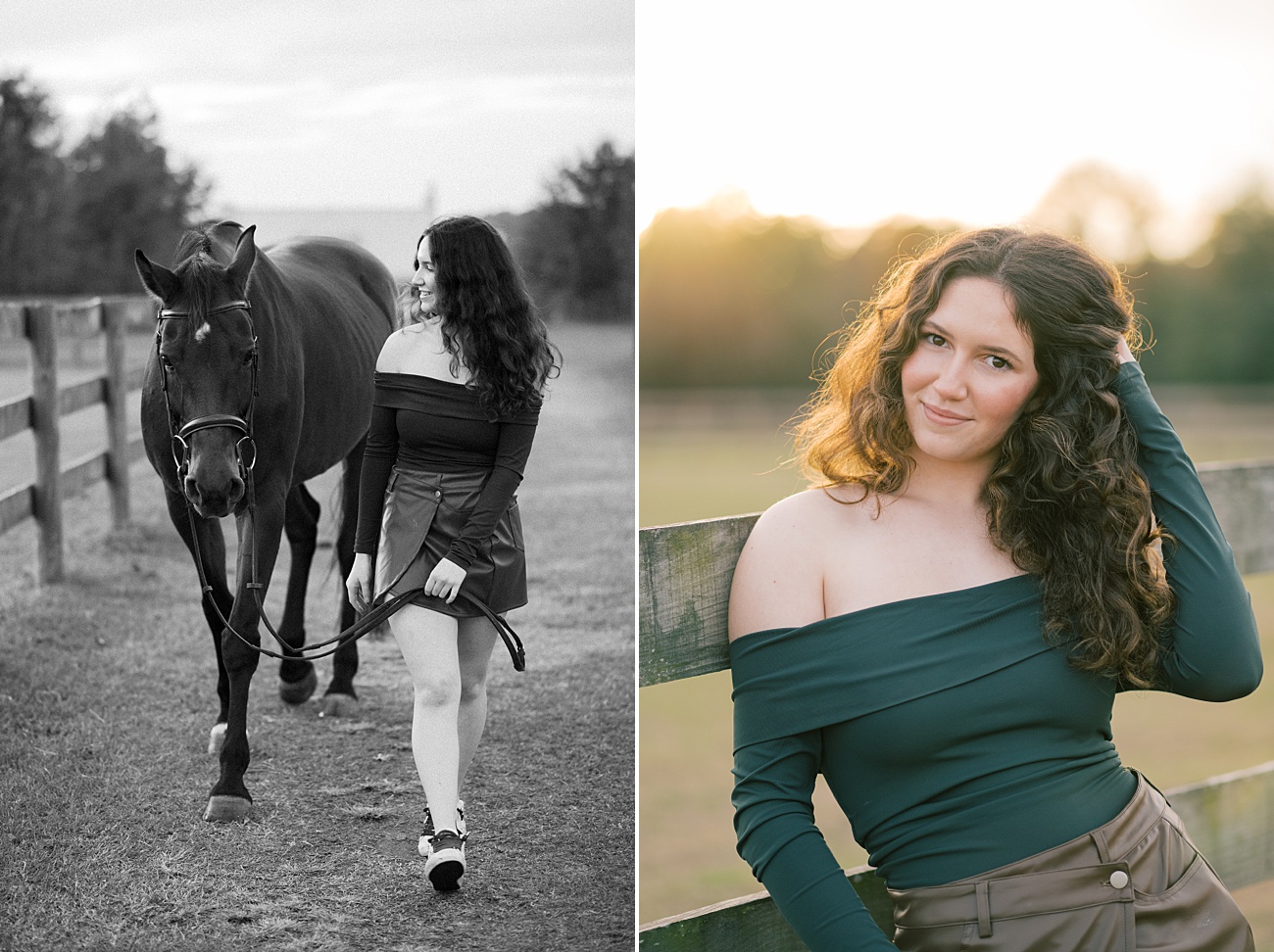 Beautiful outdoor natural light senior portraits in Aiken, SC with the girls horse